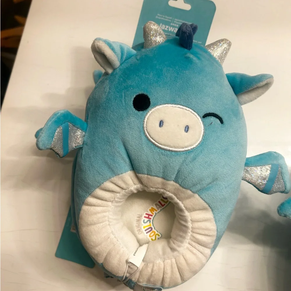 ⭐️ NEW Squishmallows Tatiana Dragon Teal and Silver Plush Slippers 11/12